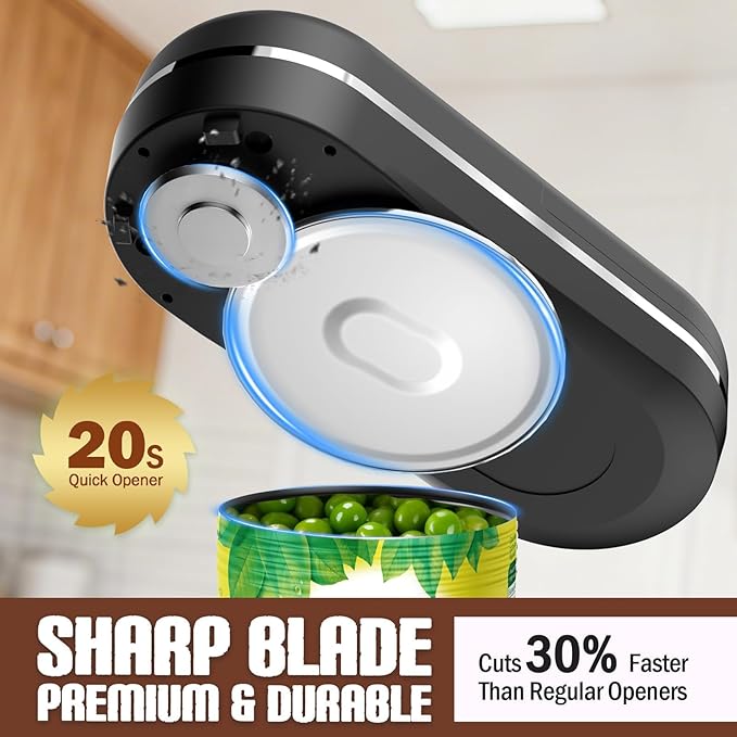Electric Can Opener, One Touch Automatic Smooth Edge, Hands Free Side Cut Can Opener for Seniors, Battery Operated, Fits Most Cans, Safe & Easy to Use, Food Safe, Easy Clean Kitchen Gadget (Black) - Image 4