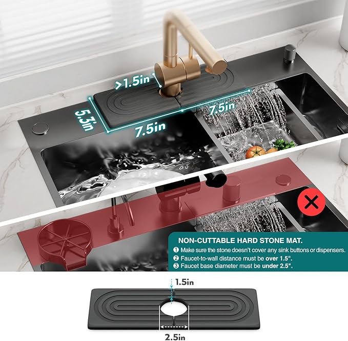 eormoe Faucet Mat for Kitchen Sink - Wider Diatomite Fast Drying Stone Sink Tray, Super Absorbent, Prevents Moisture Buildup - Faucet Splash Guard for Bathroom Counter (Dark Grey, 15x5.3inch) - Image 4
