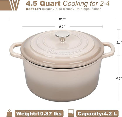 VORRINGARD Enameled Cast Iron Dutch Oven Pot with Lid, for Sourdough Bread Baking, Round Dutch Ovens, 4.5 Quart, Latte - Image 2