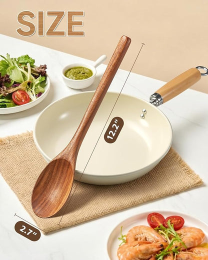 2Pcs Wooden Cooking Spoons, Wood Serving Spoons for Nonstick Cookware, Natural Acacia Wooden Mixing Spoons for Stirring Tasting Baking, Heat Resistant Durable Wooden Kitchen Utensils
