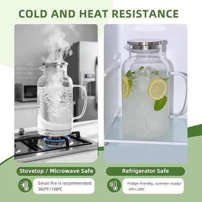 Hannadepot Glass Pitcher, 1 Gallon/3.8L Glass Water Pitcher with Lid and Spout, Heat/Cold Resistant Borosilicate Glass Water Carafe for Coffee, Juice and Homemade Beverage
