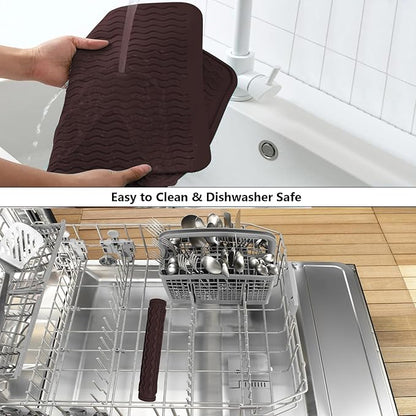ZLR Silicone Dish Drying Mat & Heat Resistant Trivet (12" x 16") - Waterproof Counter Protector for Air Fryer, Coffee Maker - Non-Slip, BPA Free Kitchen Pad, Easy Clean Dishwasher Safe (Coffee) - Image 8