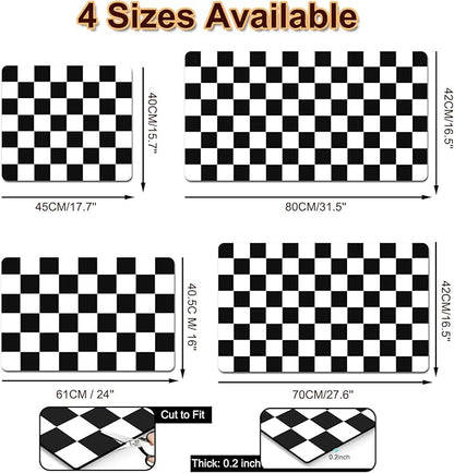 Dish Drying Mat for Kitchen, 16'' x 24'' Coffee Bar Mat for Countertops, Checkered Coffee Station Mats with Non-slip Rubber Backed, Absorbent Dish Dying Mat for Kitchen Counter, Black & White