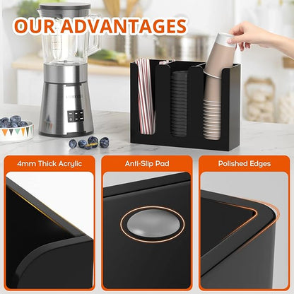 Richboom Acrylic Coffee Cup and Lid Storage Organizer Holder, 3 Compartments, Black - Image 5