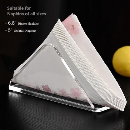 Acrylic Standing Triangle Paper Napkin Holder for table, Napkin Dispenser for Dinner, Cocktail, Luncheon Napkins, Indoor Outdoor Home Dining Restaurant Kitchen Decor