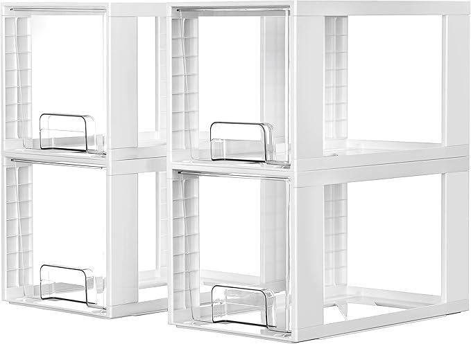 Vtopmart 4 Pack Large Stackable Storage Drawers,White,Easily Assemble Acrylic Bathroom Closet Undersink Organizers and Storage,Plastic Bins for Kitchen Cabinets,Pantry,Makeup,Medicine Organization by Vtopmart