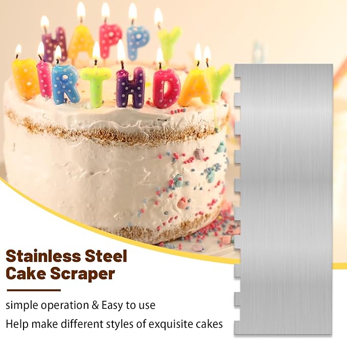 8.7 Inche Stainless Steel Cake Scraper，Double Sided Patterned Edge Stripe Edge Smoother Scraper Cake Decorating，Cake Decorating Comb Cake Scraper (1, 1-1) - Image 5