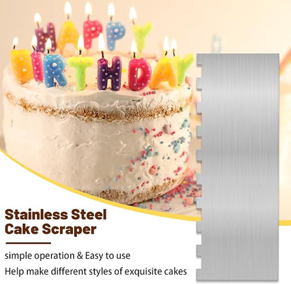 8.7 Inche Stainless Steel Cake Scraper，Double Sided Patterned Edge Stripe Edge Smoother Scraper Cake Decorating，Cake Decorating Comb Cake Scraper (1, 1-1) - Image 5