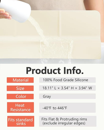 Kitchen Sink Splash Guard 18" 23" 30" Self-Draining Silicone Water Guard with High Splash Wall & Strong Suction Cups for Faucet, Countertop & Sink Edge, Keeps Sinks Dry, Dishwasher Safe,Cream