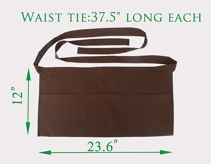 Resist water 3 big Pockets Waist Server Apron Kitchen Restaurant Unisex Half Aprons - Image 2