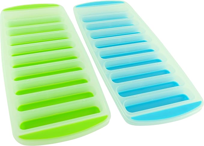 Meadow Lane Ice Stick/Cube Tray, 2-Pack Teal Blue and Bright Green, Narrow and Long for Sports Bottles