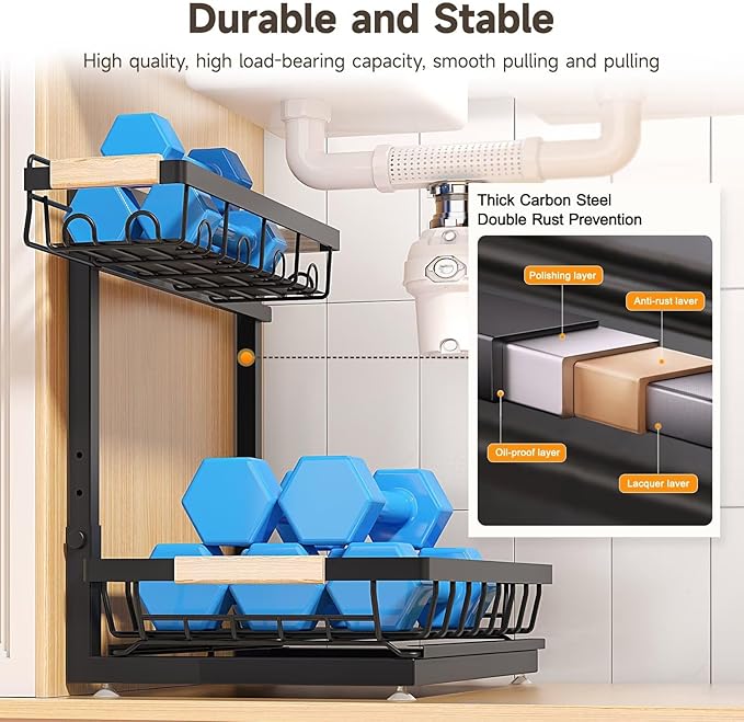 Sevenblue 2 Packs Under Sink Organizer, Height Adjustable 2 Tier Under Kitchen Sink Organizer, Multi-Purpose Storage Shelf for Kitchen Bathroom Cabinet (Black, Extra Large) - Image 5