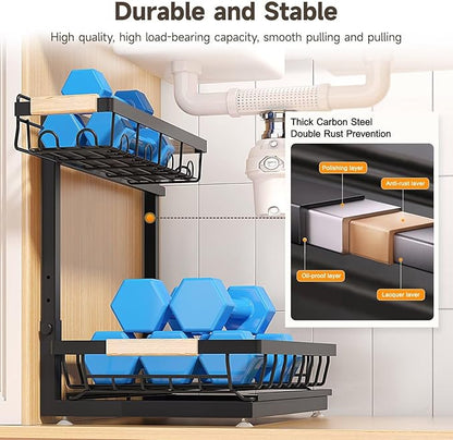 Sevenblue 2 Packs Under Sink Organizer, Height Adjustable 2 Tier Under Kitchen Sink Organizer, Multi-Purpose Storage Shelf for Kitchen Bathroom Cabinet (Black, Extra Large) - Image 5