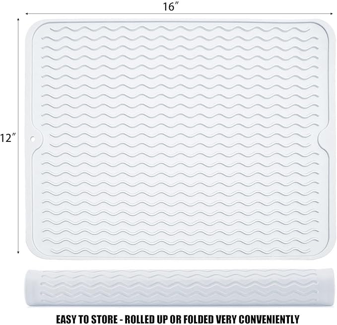 Silicone Dish Drying Mat for Multiple Usage, Easy clean, Eco-friendly, Heat-resistant Dish Drainer Mat for Kitchen Counter,Sink,Refrigerator or Drawer liner (16" x 12", Translucent) - Image 4