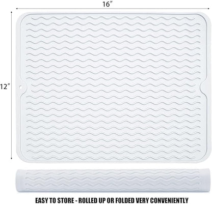 Silicone Dish Drying Mat for Multiple Usage, Easy clean, Eco-friendly, Heat-resistant Dish Drainer Mat for Kitchen Counter,Sink,Refrigerator or Drawer liner (16" x 12", Translucent) - Image 4