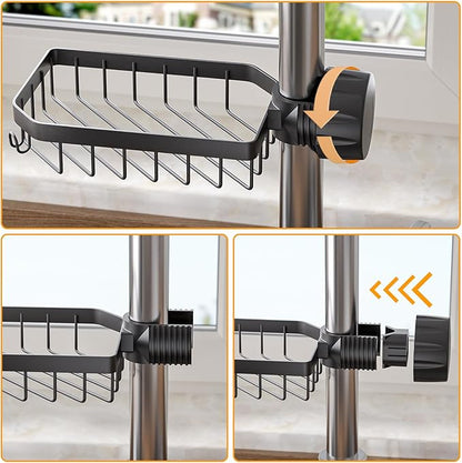 LONIN Sponge Holder Over Faucet Kitchen Sink Caddy Organizer, Stainless Steel Detachable Hanging Faucet Drain Rack for Bathroom, Scrubbers, Soap, (Black) - Image 3