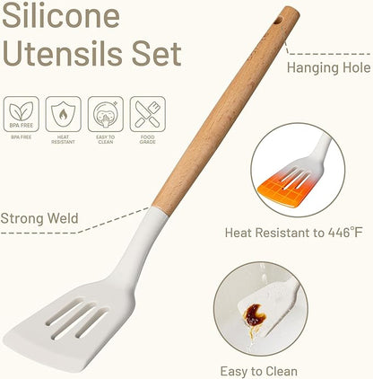 CAROTE 22pcs Silicone Cooking Utensils Set, 446°F Heat Resistant Kitchen Utensils Gadgets Set, Spatula, Turner, Whisk, Tongs - Image 3
