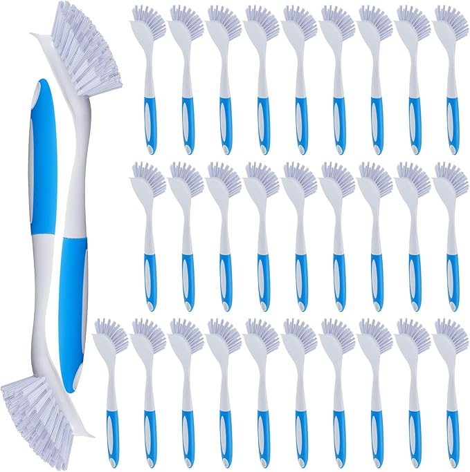 Hsei 30 Pcs Blue Kitchen Scrub Dish Brush Bulk with 11 Inch Handle Cleaning Dish Scrubber with Stiff Bristles Washing Scrub Brushes for Housekeeping for Pots and Pans, Kitchen Sink by Hsei
