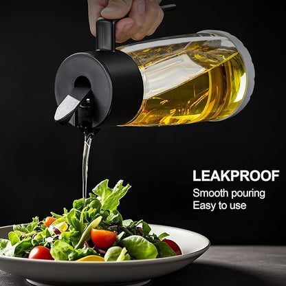 Olive Oil Dispenser Bottle for Kitchen with Leakproof and Dust Cover, Auto-Open & Close Glass Olive Oil Bottle with Non-Slip Bottom 600ml Cooking Oil and Vinegar Cruet Dispenser (Yellow)