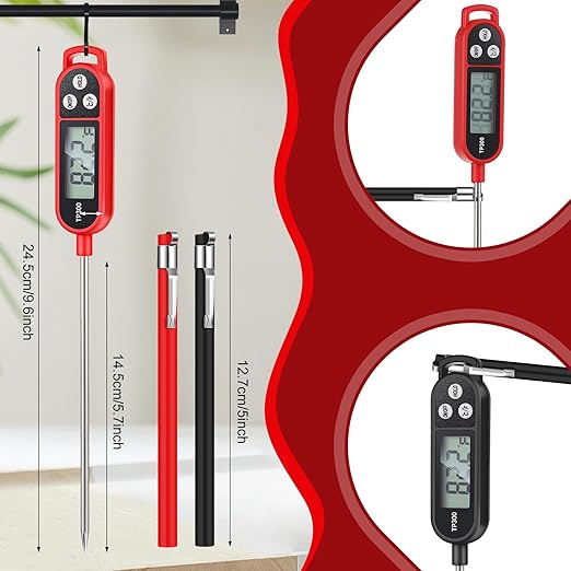 Copkim 6 Pcs Meat Food Thermometer Food with Probe Water Liquid Instant Read Digital Thermometer Kitchen Cooking Supplies for Cooking BBQ Milk Yogurt (Red,Black) - Image 2