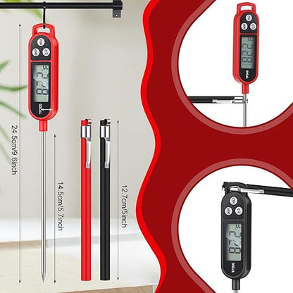 Copkim 6 Pcs Meat Food Thermometer Food with Probe Water Liquid Instant Read Digital Thermometer Kitchen Cooking Supplies for Cooking BBQ Milk Yogurt (Red,Black) - Image 2