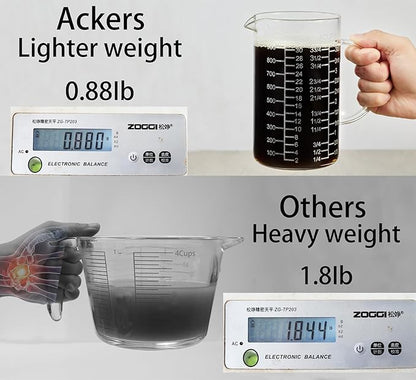 Ackers Mirror Etching Scale Glass Measuring Cup-[Insulated handle | V-Shaped Spout]-Made of High Borosilicate Glass Measuring Cup for Kitchen or Restaurant, Easy to Read, 1000 ML (32 Oz, 4 Cup) - Image 4