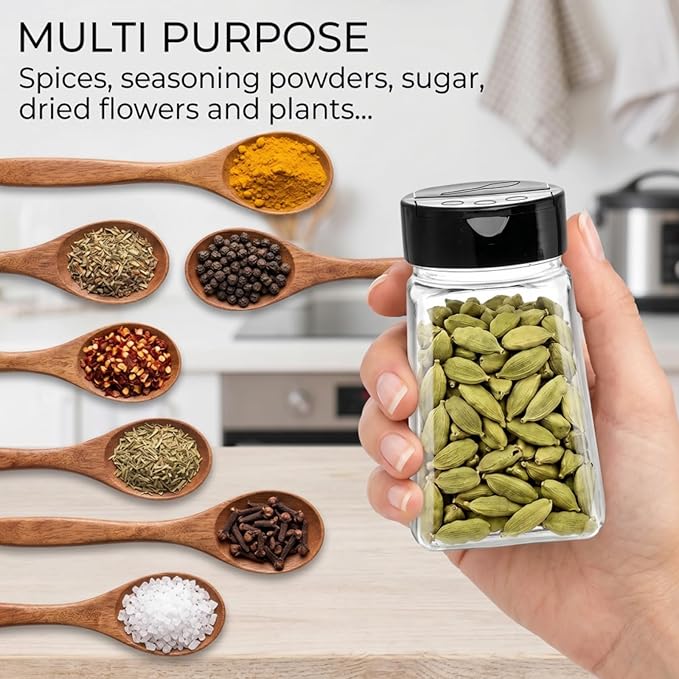 Tebery 24 Pack 9 Oz Plastic Spice Jars with Black Cap, Reusable Seasoning Containers Bottles for Kitchen Organization, Clear Plastic Spice Container with Shaker Lids for Spices Powders Herbs - Image 6