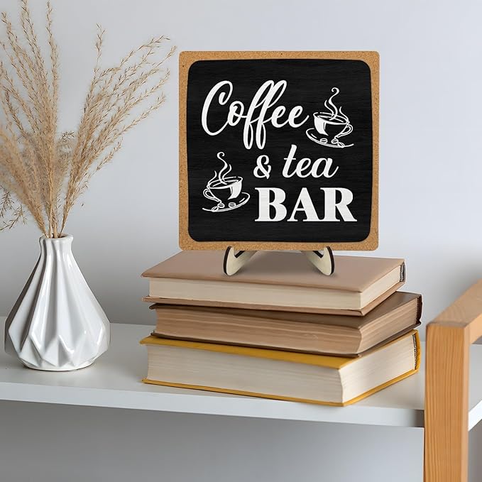 Coffee Bar Decor Sign,Rustic Wooden Plaque Coffee Sign for Java Station, Kitchen, Cafe or Tea Corner, Funny Jave Gift for Home Cafe, 5.9 x 5.9Inch (Black+Brown04) - Image 8