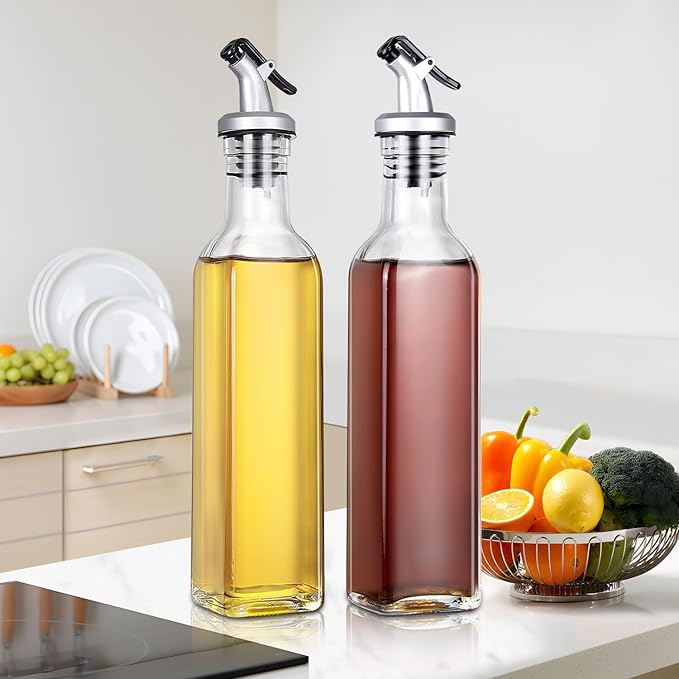 YEBODA 8oz Clear Glass Olive Oil Dispenser Bottles, and Vinegar Cruet Bottle Includes Pourers, Funnel Labels, Cooking Container for Kitchen 6 Pack - Image 2