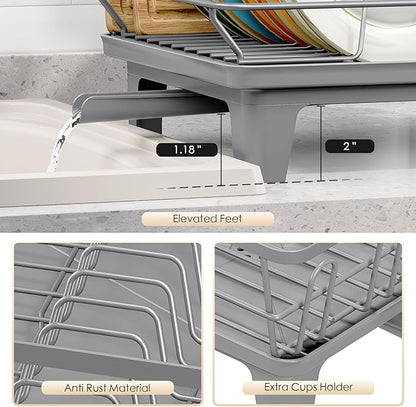 Urackify Dish Drying Rack for Kitchen Counter, Sink Dish Rack with Drainboard 12.2" W x 16.5" L, Large Dish Drainer with Cutlery Holder, Home Countertop Plate Dryer Storage Rack, Gray - Image 6