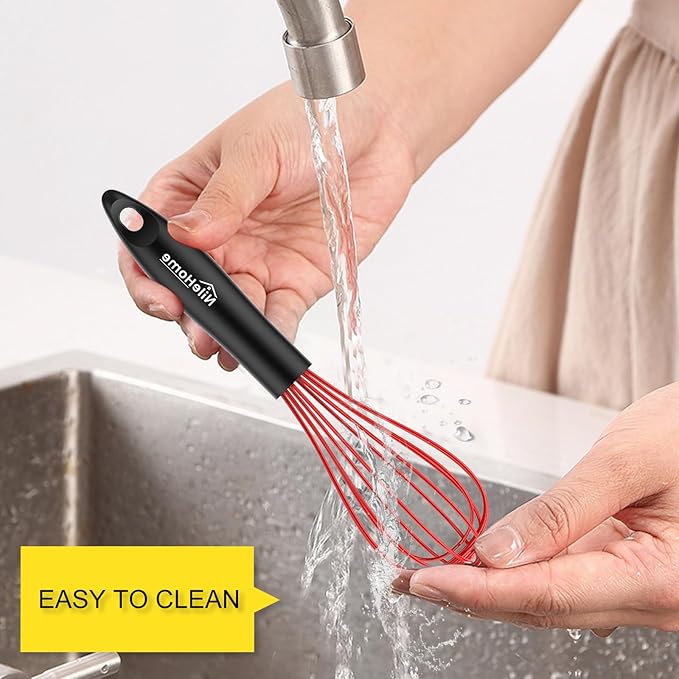 NileHome Silicone Whisk Set 8" 10" 12", 3 Pack Kitchen Whisk Kitchen Wisk Wire Whisks for Cooking, Whisking, Blending, Beating, Stirring-Red - Image 6