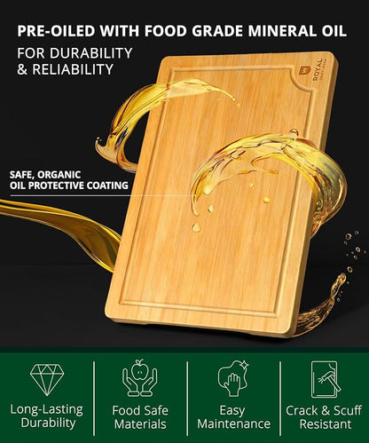 ROYAL CRAFT WOOD Wooden Cutting Boards for Kitchen Meal Prep & Serving - Bamboo Wood Serving Board Set with Deep Juice Groove Side Handles - Charcuterie & Chopping Butcher Block for Meat - Image 9