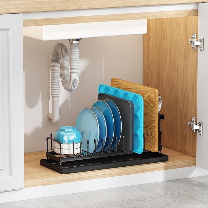 ANTOPY Small Dish Drying Rack - Compact Dish Rack for Kitchen Counter with Silicone Dish Drying Mat, Stainless Steel Dish Drainer for Kitchen Sink Cabinet, Space Saving Plate Rack Cutlery Holder - Image 5
