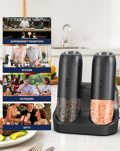 CIRCLE JOY Rechargeable Salt and Pepper Grinder Set, Gravity Sensor Electric Salt and Pepper Grinder Set with External Adjustment, 176ml Capacity and One-handed Operation, Black - Image 7