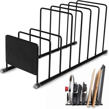 Cuisinel Pot Lid and Dish Organizer Rack - Matte Black Kitchen Storage/Organization Stand - 7-Tier Cabinet/Counter, Cookware, Pots and Pan Lids/Covers, Cutting Board Holder Organizer by Cuisinel