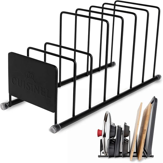 Cuisinel Pot Lid and Dish Organizer Rack - Matte Black Kitchen Storage/Organization Stand - 7-Tier Cabinet/Counter, Cookware, Pots and Pan Lids/Covers, Cutting Board Holder Organizer by Cuisinel