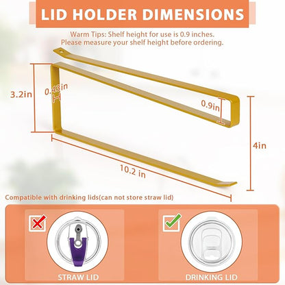 2 Pack Tumbler Lid Organizer, Horizontal Tumbler Lid Storage Hook to Hold Up 20 Lids, Space Saving Cup Lid Holders Under Cabinet Tumbler Lid Hook for Kitchen Organizer, Paper Towel Rack Hanger (Gold) - Image 3