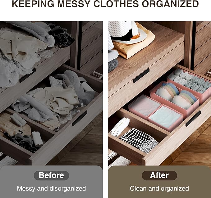DIMJ Drawer Organizers for Clothing, Set of 4 Dresser Drawer Organizers, Fabric Closet Organizers and Storage, Drawer Dividers for Baby Clothes, Socks, Belt, Tie (Pink) - Image 6