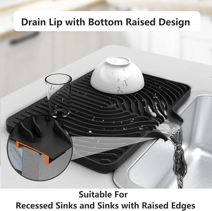 Dish Drying Mat for Kitchen Counter, with Built-in Drain Lip, Food-Grade Silicone, Easy Clean Pad for Countertop Protection, Multi-Functional Use (18 x12 Raised Sink, Black) - Image 3