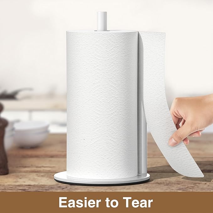 Paper Towel Holder White Kitchen Roll Holder, Paper Towel Holder for Kitchen Roll Organize, Countertop Roll Dispenser with Weighted Base - Image 3