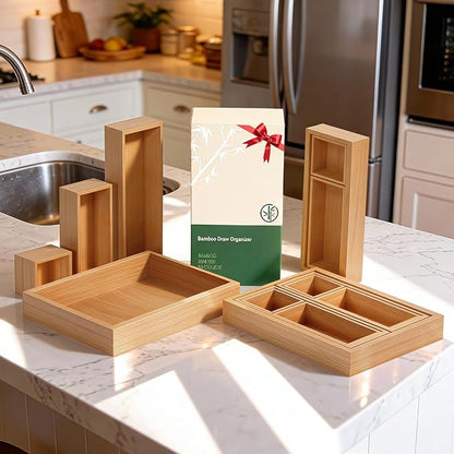 Bamboo Drawer Organizer 14 Pcs for Kitchen Multi-purpose Storage Dividers for Kitchen, Office, Jewelry, Cosmetics, Wooden Drawer Dividers for Drawer Organizer Desk Organizer Gift for Women Gifts Idea - Image 9
