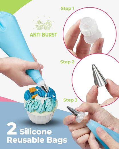 Kootek 32-Piece Piping Bags and Tips Set with 24 Icing Piping Tips, 2 Reusable Pastry Bags 12 Inch, Reusable Piping Icing Bags and Tips, Cake Decorating Kit for Frosting Cookie, Cupcake - Image 4