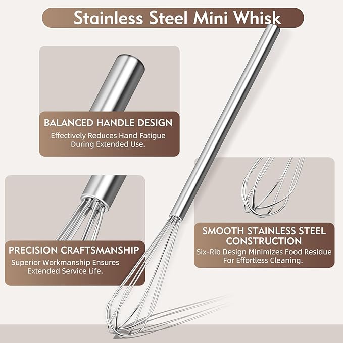 10 Inch Mini Whisk, 304 Anti-Rust Stainless Steel Small Whisks for Cooking, Baking, Mixing Ingredients & Deep Containers (1 Piece) - Image 4