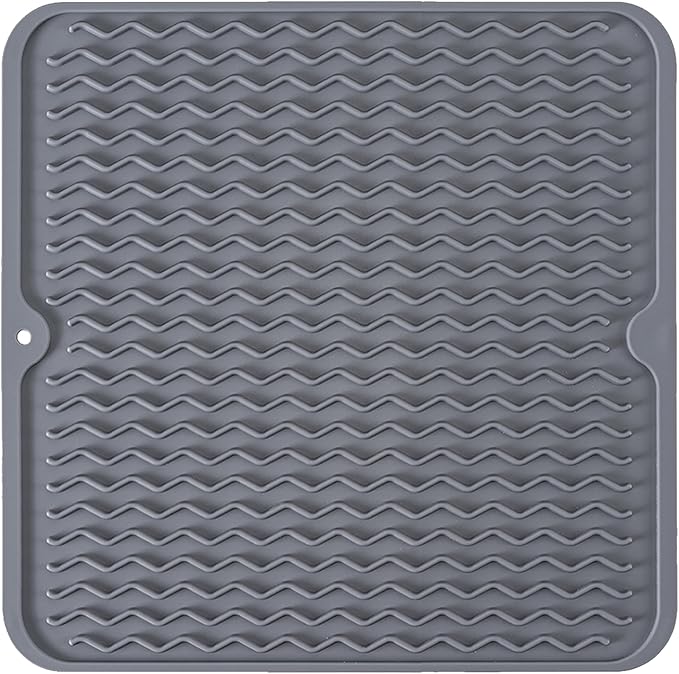 Silicone Dish Drying Mat, Non-Slip Easy Clean Sink Mat Large Heat-resistant Dish Drainer Mat for Kitchen Counter, Sink, Refrigerator or Drawer liner (12" x 12", GREY) by MODENGKONGJIAN