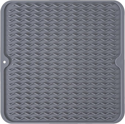 Silicone Dish Drying Mat, Non-Slip Easy Clean Sink Mat Large Heat-resistant Dish Drainer Mat for Kitchen Counter, Sink, Refrigerator or Drawer liner (12" x 12", GREY) by MODENGKONGJIAN