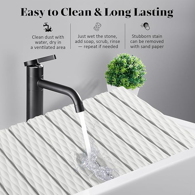 Stone Dish Drying Mat for Kitchen Counter, 24"(L)×16" (W) Large Foldable Absorbent Diatomaceous Earth Dish Drying Mat, Kitchen Counter Mats for Dishes Bottles Cups, Match Any Countertop - Wave Pattern - Image 3