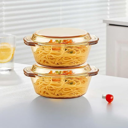 Amber Borosilicate Glass Casserole Dish with Lid - 1.5 Qt Round Baking Dish with Handles - Heat Resistant Cookware for Oven, Microwave, Dishwasher & Freezer