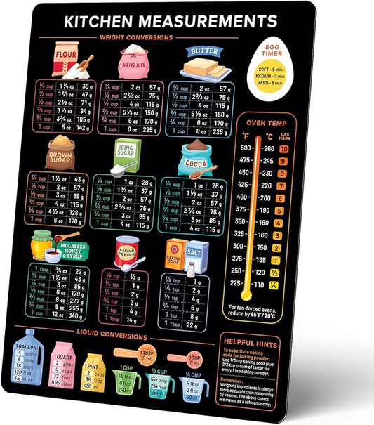 Levain & Co Kitchen Conversion Chart Magnet - Dark for Easier Cooking & Baking - Vintage Useful Gadgets - Cute Accessories - Cooking & Baking Accessories - Gifts for Bakers by LevainCo