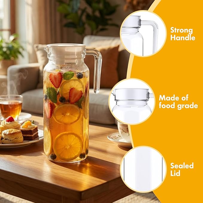 Didaey 4 Pcs Acrylic Water Pitcher with Lid, Spout Handle Clear Plastic Pitcher Heat Resistant Carafe Unbreakable Beverage Container Fridge Jug for Juice Ice Tea Sangria Lemonade (37 oz,Star Anise)