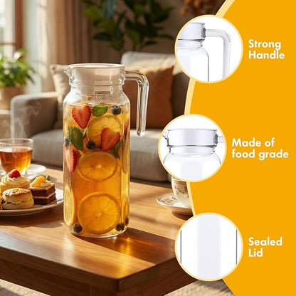 Didaey 4 Pcs Acrylic Water Pitcher with Lid, Spout Handle Clear Plastic Pitcher Heat Resistant Carafe Unbreakable Beverage Container Fridge Jug for Juice Ice Tea Sangria Lemonade (37 oz,Star Anise)